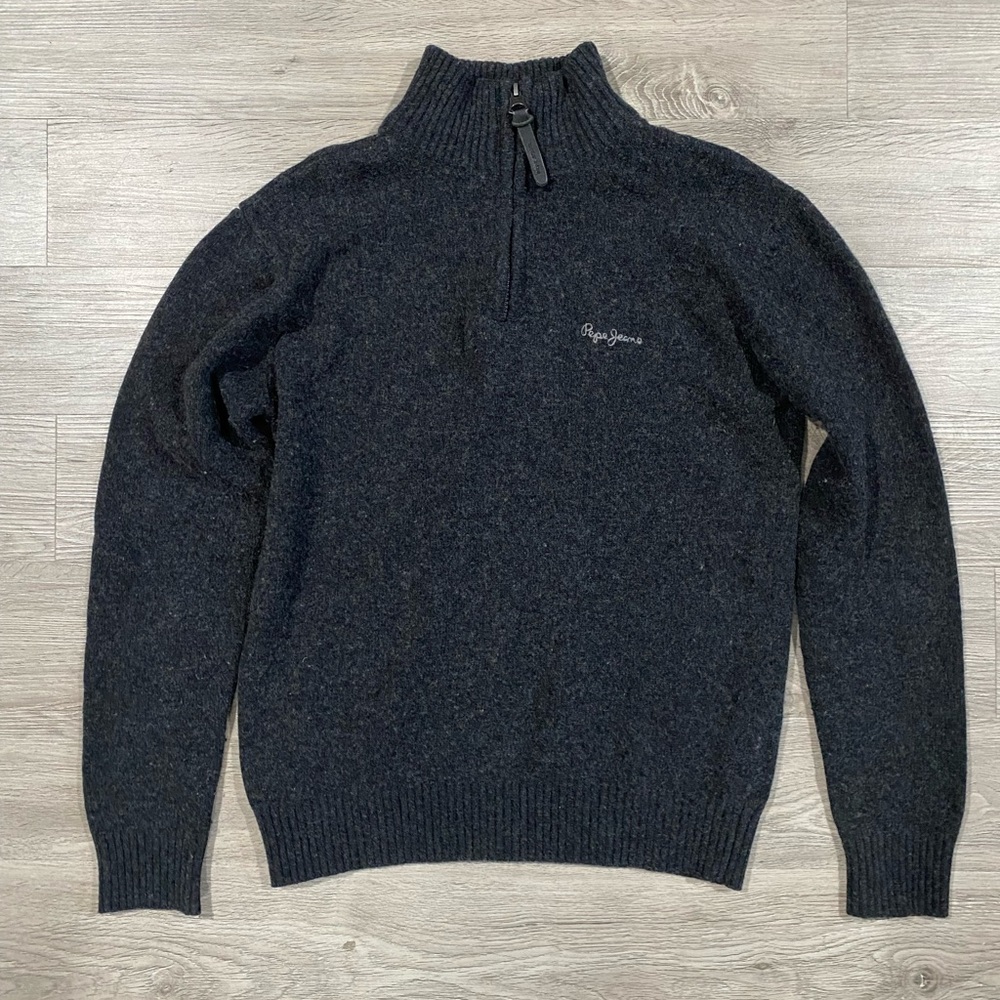 Men's‎ Gray Lambswool Pepe Jeans London Sweater Quarter Zip